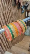 Multicolour Glass Bangle Set With Gold Stone Work Wholesale Market In Surat